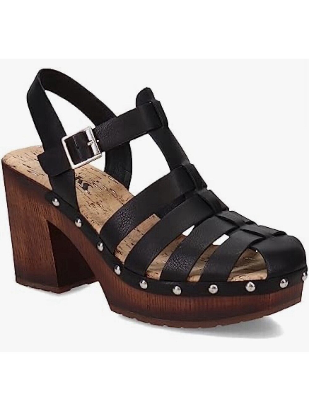 Korks Whitney Platform Fisherman Sandals Wood Studded Black Sz 8 Boho Retro